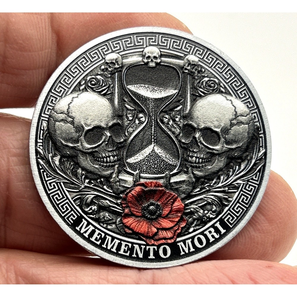 Memento Mori Skull & Roses Lucky 3D Lucky Pocket Piece